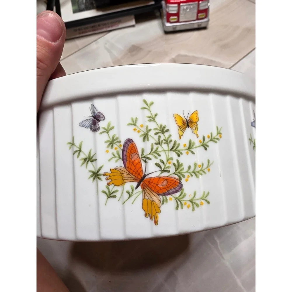 Vintage Ecstasy by Shafford Porcelain Souffle Dish Butterfly Oven-to-Table 8 H3‎